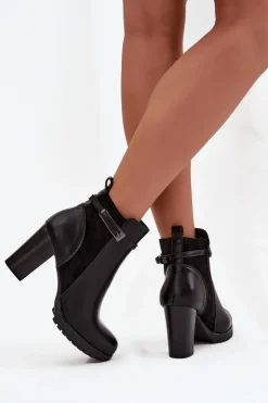 Damskie Boto Botki Damskie Na Słupku Z Paskiem Czarne Mirielle