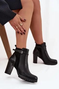 Damskie Boto Botki Damskie Na Słupku Z Paskiem Czarne Mirielle