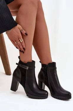 Damskie Boto Botki Damskie Na Słupku Z Paskiem Czarne Mirielle