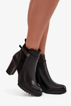 Damskie Boto Botki Damskie Na Słupku Z Paskiem Czarne Mirielle