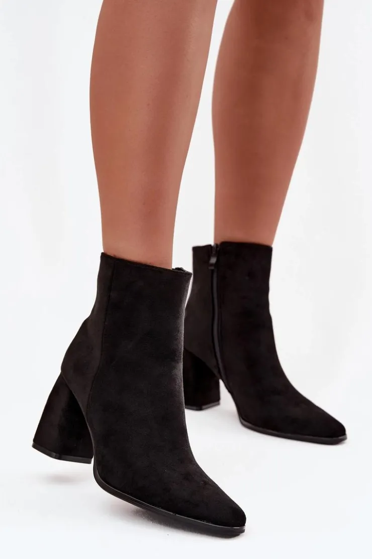 Boto Botki Na Słupku|Botki Na Obcasie*Botki Damskie Na Słupku Z Eko Zamszu Czarne Inessa Czarny