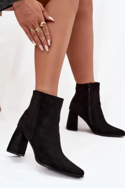Boto Botki Na Słupku|Botki Na Obcasie*Botki Damskie Na Słupku Z Eko Zamszu Czarne Inessa Czarny