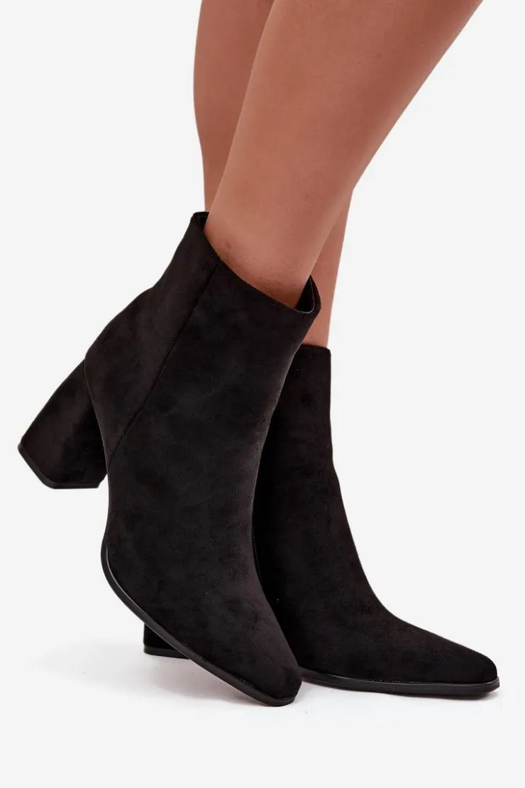 Boto Botki Na Słupku|Botki Na Obcasie*Botki Damskie Na Słupku Z Eko Zamszu Czarne Inessa Czarny