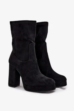 Boto Botki Ocieplane|Botki Na Słupku*Botki Damskie Na Słupku Z Eko Zamszu Czarne Carolina Czarny