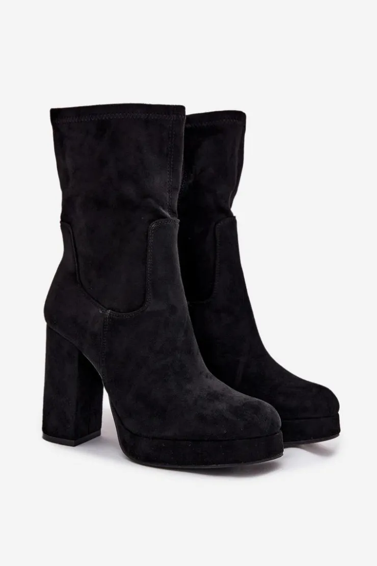 Boto Botki Ocieplane|Botki Na Słupku*Botki Damskie Na Słupku Z Eko Zamszu Czarne Carolina Czarny