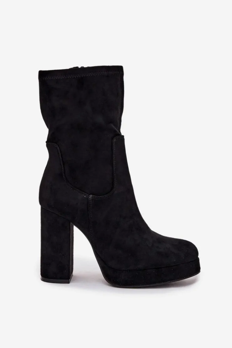 Boto Botki Ocieplane|Botki Na Słupku*Botki Damskie Na Słupku Z Eko Zamszu Czarne Carolina Czarny