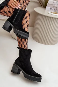 Damskie Boto Botki Damskie Na Słupku Z Eko Zamszu Ocieplane Czarne Nevitas