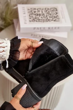 Damskie Boto Botki Damskie Na Słupku Z Eko Zamszu Ocieplane Czarne Nevitas