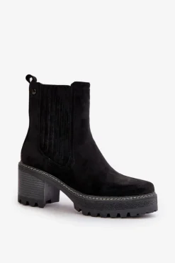 Damskie Boto Botki Damskie Na Słupku Z Eko Zamszu Ocieplane Czarne Nevitas