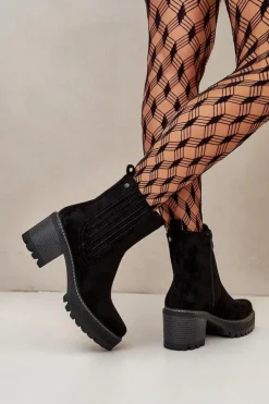 Damskie Boto Botki Damskie Na Słupku Z Eko Zamszu Ocieplane Czarne Nevitas