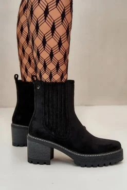 Damskie Boto Botki Damskie Na Słupku Z Eko Zamszu Ocieplane Czarne Nevitas