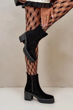 Damskie Boto Botki Damskie Na Słupku Z Eko Zamszu Ocieplane Czarne Nevitas