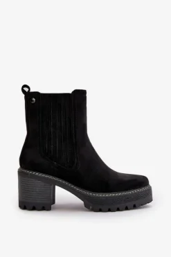 Damskie Boto Botki Damskie Na Słupku Z Eko Zamszu Ocieplane Czarne Nevitas