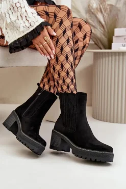 Damskie Boto Botki Damskie Na Słupku Z Eko Zamszu Ocieplane Czarne Nevitas