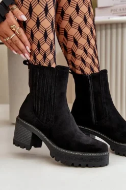 Damskie Boto Botki Damskie Na Słupku Z Eko Zamszu Ocieplane Czarne Nevitas