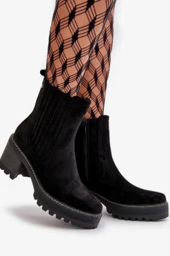 Damskie Boto Botki Damskie Na Słupku Z Eko Zamszu Ocieplane Czarne Nevitas