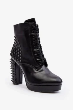 Boto Czarne Botki|Botki Na Obcasie*Botki Damskie Na Słupku Z Ćwiekami Czarne Alemilla