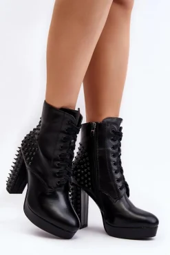 Boto Czarne Botki|Botki Na Obcasie*Botki Damskie Na Słupku Z Ćwiekami Czarne Alemilla