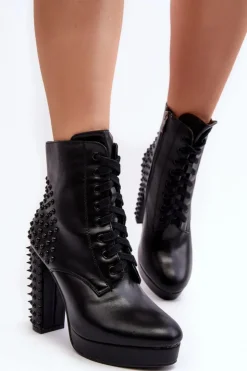 Boto Czarne Botki|Botki Na Obcasie*Botki Damskie Na Słupku Z Ćwiekami Czarne Alemilla