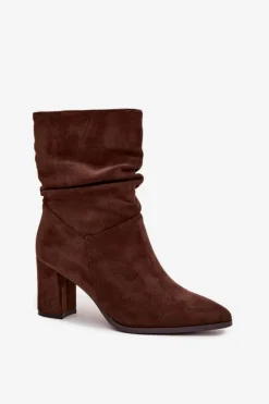 Damskie Boto Botki Damskie Na Słupku Z Marszczeniem Ocieplane Brązowe Amelise