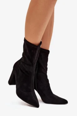 New Boto Botki Damskie Na Słupku Z Przeszyciami Czarne Rosivelle Czarny