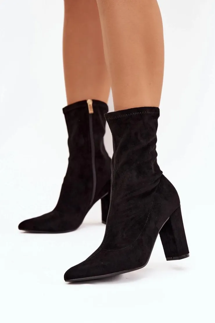 New Boto Botki Damskie Na Słupku Z Przeszyciami Czarne Rosivelle Czarny