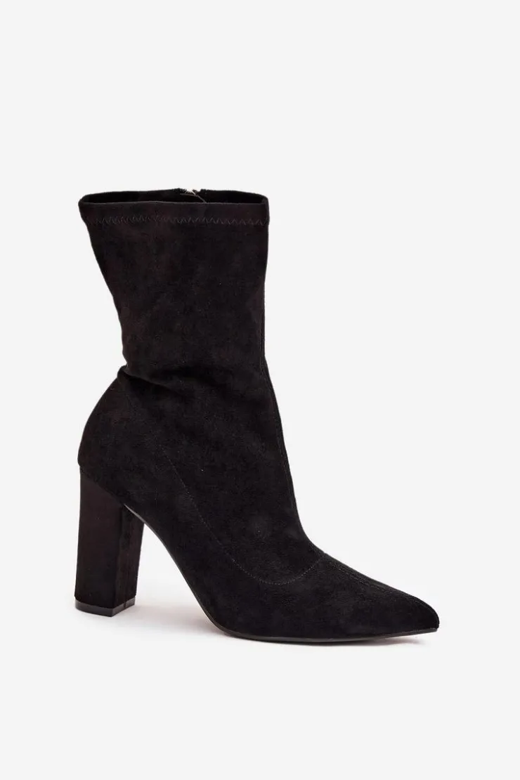 New Boto Botki Damskie Na Słupku Z Przeszyciami Czarne Rosivelle Czarny