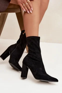 New Boto Botki Damskie Na Słupku Z Przeszyciami Czarne Rosivelle Czarny