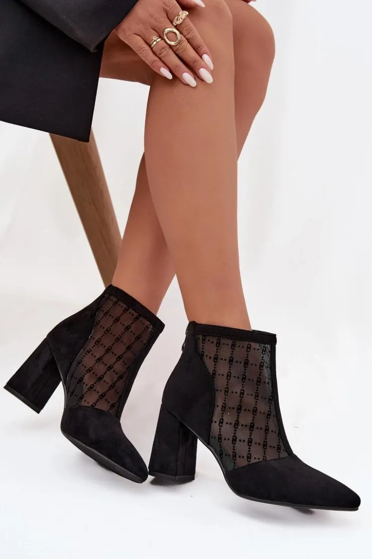 Discount D&A Botki Damskie Na Słupku Z Siateczką LZ52-944 Czarne
