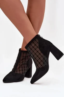 Discount D&A Botki Damskie Na Słupku Z Siateczką LZ52-944 Czarne