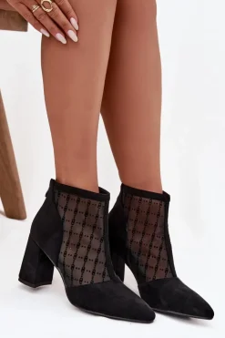 Discount D&A Botki Damskie Na Słupku Z Siateczką LZ52-944 Czarne