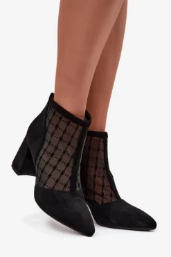 Discount D&A Botki Damskie Na Słupku Z Siateczką LZ52-944 Czarne