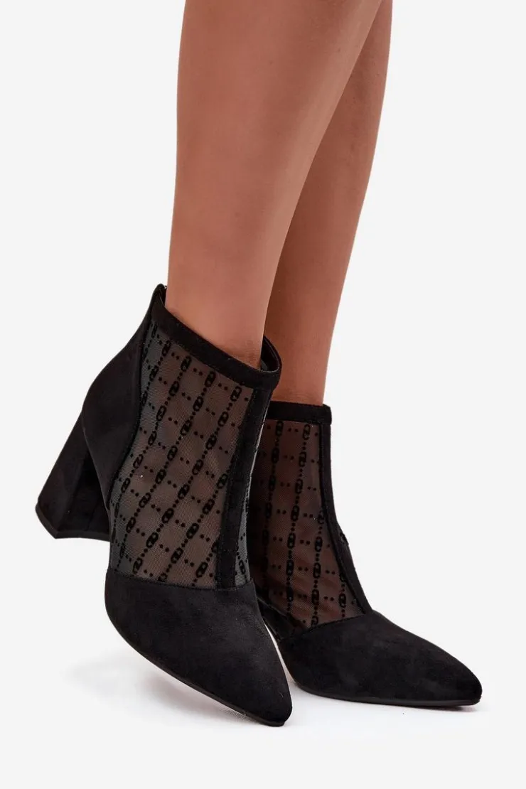 Discount D&A Botki Damskie Na Słupku Z Siateczką LZ52-944 Czarne