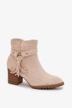 Boto Botki Na Słupku|Botki Na Obcasie*Botki Damskie Na Słupku Z Frędzlami Jasnobeżowe Rosabella Beżowy