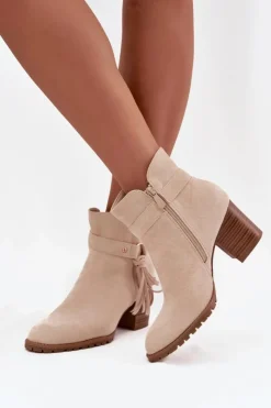 Boto Botki Na Słupku|Botki Na Obcasie*Botki Damskie Na Słupku Z Frędzlami Jasnobeżowe Rosabella Beżowy