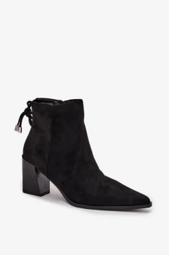 New Boto Botki Damskie Na Słupku Z Wiązaniem Czarne Halisse Czarny