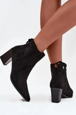 New Boto Botki Damskie Na Słupku Z Wiązaniem Czarne Halisse Czarny