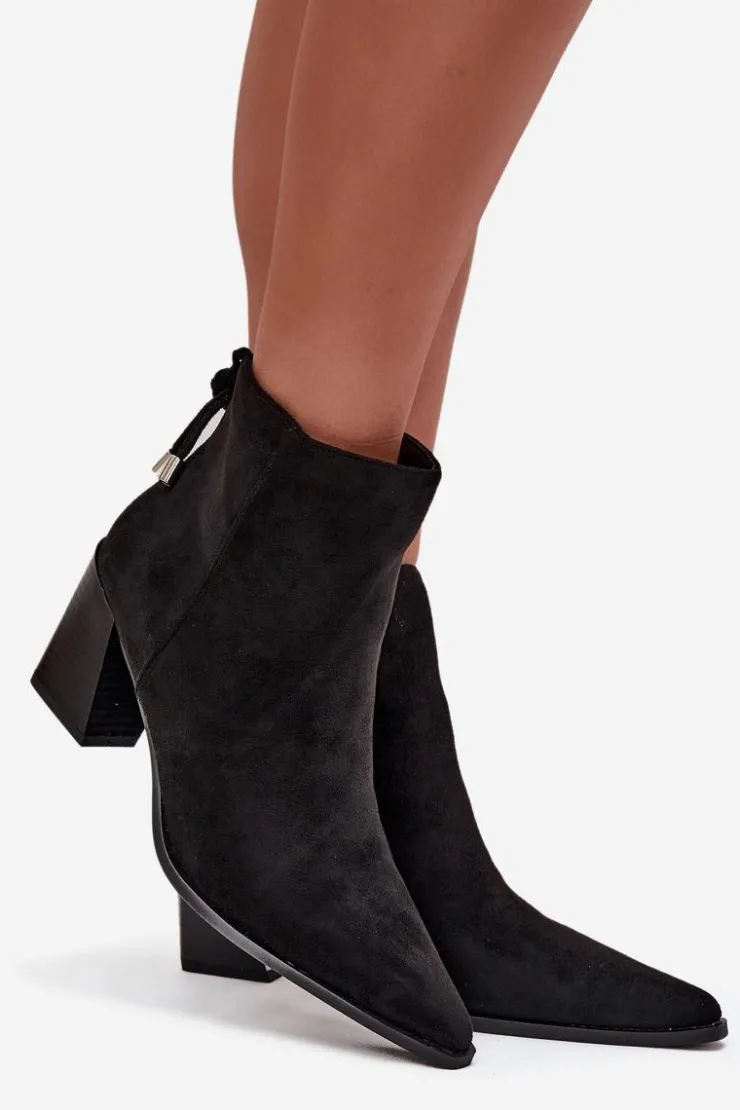 New Boto Botki Damskie Na Słupku Z Wiązaniem Czarne Halisse Czarny