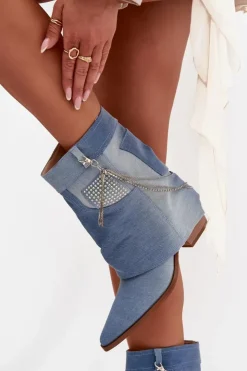 Boto Botki Na Słupku|Botki Na Obcasie*Botki Damskie Na Słupku Z Łańcuszkiem Jeansowe Ilyana