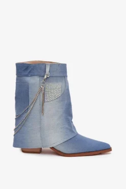 Boto Botki Na Słupku|Botki Na Obcasie*Botki Damskie Na Słupku Z Łańcuszkiem Jeansowe Ilyana