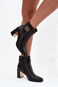 Online Boto Botki Damskie Na Słupku Z Paskiem I Złotym Detalem Czarne Galinne Czarny
