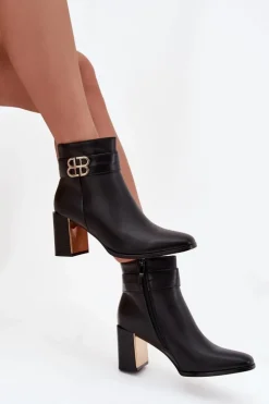 Online Boto Botki Damskie Na Słupku Z Paskiem I Złotym Detalem Czarne Galinne Czarny