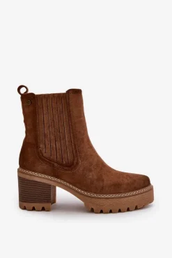 New Boto Botki Damskie Na Słupku Z Eko Zamszu Ocieplane Brązowe Nevitas Brązowy