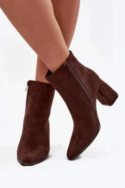 Online Boto Botki Damskie Na Słupku Z Eko Zamszu Czekoladowe Inessa Brązowy