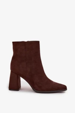 Online Boto Botki Damskie Na Słupku Z Eko Zamszu Czekoladowe Inessa Brązowy