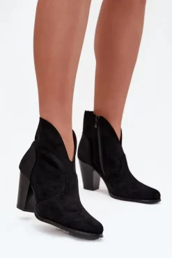 Damskie Boto Botki Damskie Na Słupku Z Eko Zamszu Czarne Elvirae