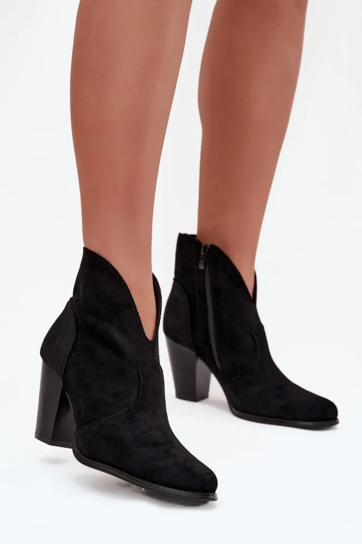 Damskie Boto Botki Damskie Na Słupku Z Eko Zamszu Czarne Elvirae