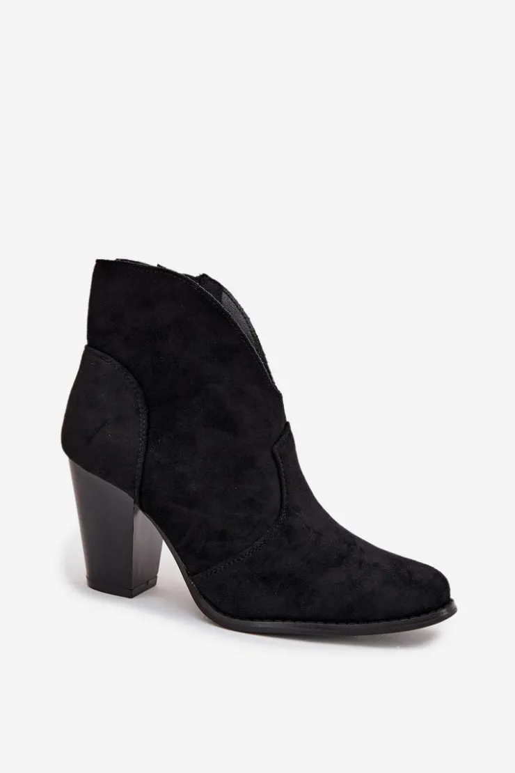 Damskie Boto Botki Damskie Na Słupku Z Eko Zamszu Czarne Elvirae