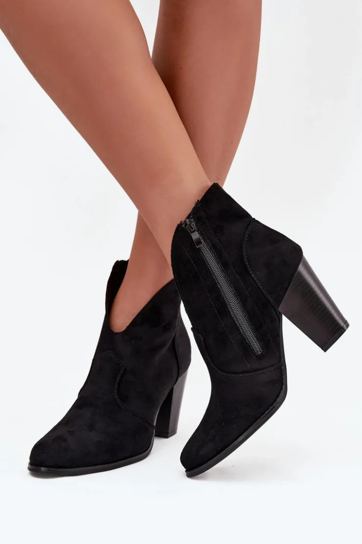 Damskie Boto Botki Damskie Na Słupku Z Eko Zamszu Czarne Elvirae