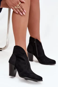 Damskie Boto Botki Damskie Na Słupku Z Eko Zamszu Czarne Elvirae